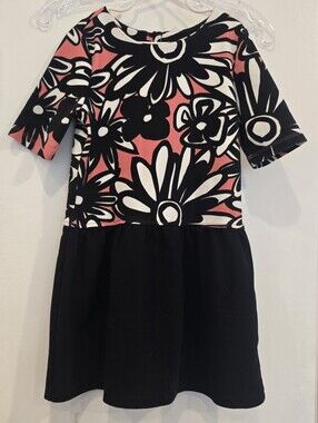 Gymboree Black, Coral & White Floral Knit Dress Sz8